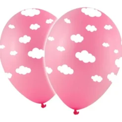 Baby Rosa Ballonger med Vita Moln