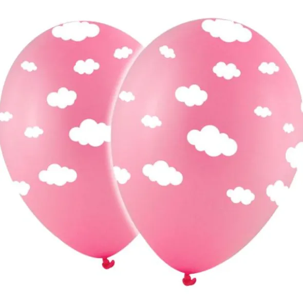 Baby Rosa Ballonger med Vita Moln