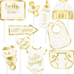 Baby Shower Foto Props Ljus Metallic Guld