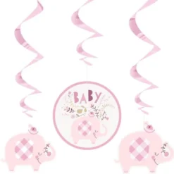 Babyshower Hängande Swirls Dekorationer Elefant Rosa