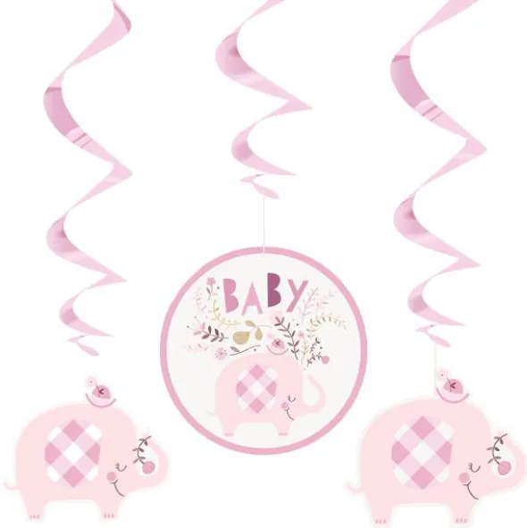 Babyshower Hängande Swirls Dekorationer Elefant Rosa