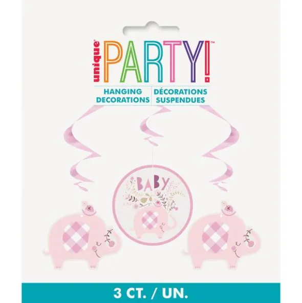 Babyshower Hängande Swirls Dekorationer Elefant Rosa