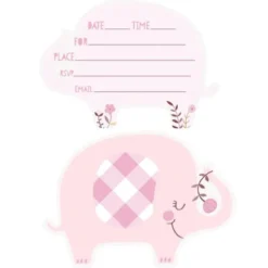 Babyshower Inbjudningskort Elefant Rosa