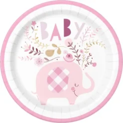 Babyshower Papptallrikar Elefant Rosa