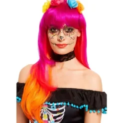 Day of the Dead Peruk Rosa och Orange