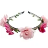 Diadem med Blad & Rosa Blommor