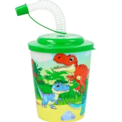 Dinosaurie Mugg med Lock & Sugrör 30 cl (8 x 9 cm)
