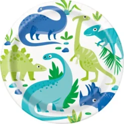 Dinosaurie Papptallrikar Grön & Blå