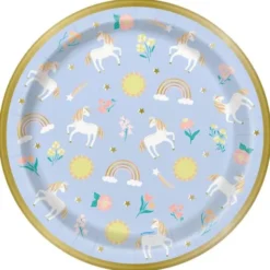 Enhörning Papperstallrikar Blå 22 cm 8-pack