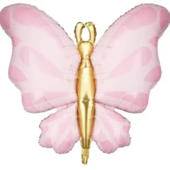 Fjäril Folieballong Rosa/Guld