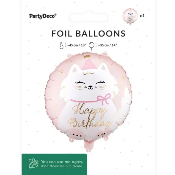 Folieballong Happy Birthday Katt 35 cm