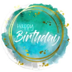 Folieballong Happy Birthday Turkos & Guld