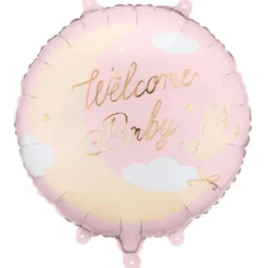 Folieballong Welcome Baby Ljusrosa Rund 35 cm