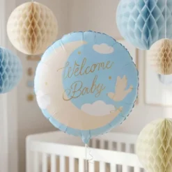 Folieballong Welcome Baby Ljusblå Rund 35 cm