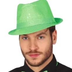 Gangsterhatt med Paljetter Neongrön