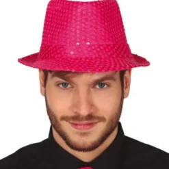Gangsterhatt med Paljetter Neonrosa