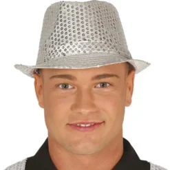 Gangsterhatt med Paljetter Silver