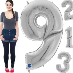 Gigantiska Sifferballonger Silver Ett (Siffra 1)