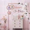 Girlang Happy Birthday Roséguld med Blommor