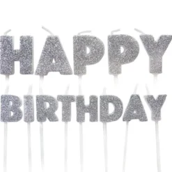 Glittriga Happy Birthday Tårtljus Silver