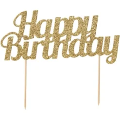 Glittrig Happy Birthday Tårtdekoration Guld
