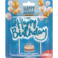 Glittrigt Happy Birthday Tårtljus Blå