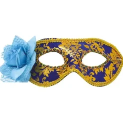 Halvmask med Blomma Blå/Guld