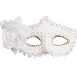 Halvmask med Blomma & Paljetter Vit