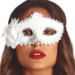 Halvmask med Blomma & Paljetter Vit