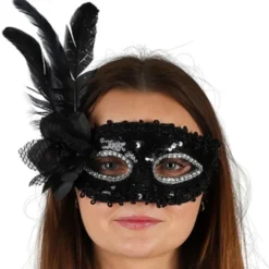 Halvmask med Fjädrar Svart