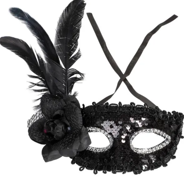 Halvmask med Fjädrar Svart