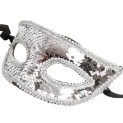 Halvmask med Paljetter Silver