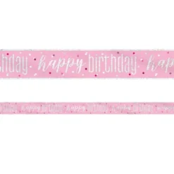 Happy Birthday Banderoll Rosa & Silver