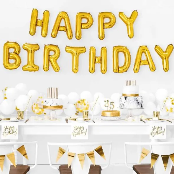 Happy Birthday Bokstavsballonger Guld