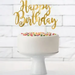 Happy Birthday Cake Topper Guld