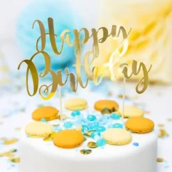 Happy Birthday Cake Topper Guld