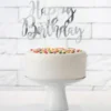 Happy Birthday Cake Topper Silver