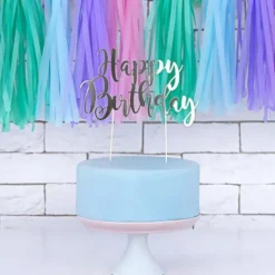 Happy Birthday Cake Topper Silver