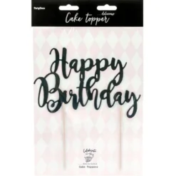 Happy Birthday Cake Topper Svart