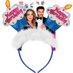 Happy Birthday Diadem med Glitter Blå