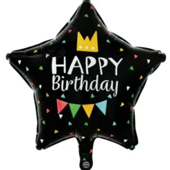 Happy Birthday Folieballong Stjärna Svart 46 cm