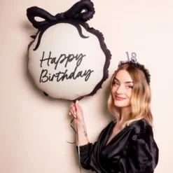 Happy Birthday Folieballong med Rosett 47,5 x 45 cm