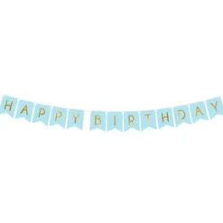 Happy Birthday Girlang Ljusblå & Guld
