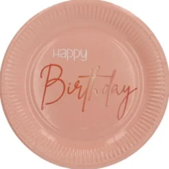 Happy Birthday Papperstallrikar Ljusrosa 8-pack