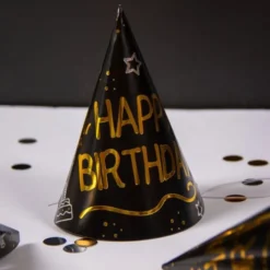 Happy Birthday Partyhattar Svart 6-pack
