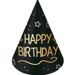 Happy Birthday Partyhattar Svart 6-pack