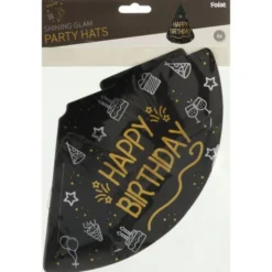 Happy Birthday Partyhattar Svart 6-pack