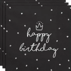 Happy Birthday Servetter med Prickar Svart
