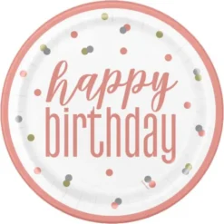 Happy Birthday Tallrikar Vit & Rosa