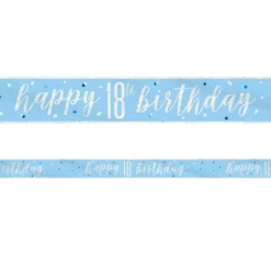 Happy 18th Birthday Banderoll Blå & Silver